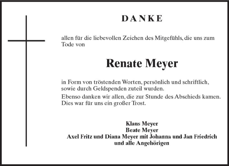  Traueranzeige für Renate Meyer vom 01.09.2017 aus Trauerportal Rhein Main Presse
