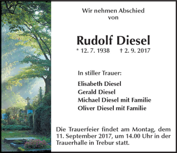 Traueranzeige von Rudolf Diesel von Trauerportal Rhein Main Presse