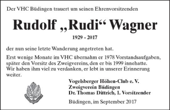 Traueranzeige von Rudolf Wagner von  Kreisanzeiger