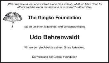 Traueranzeige von Udo Behrenwaldt von Trauerportal Rhein Main Presse