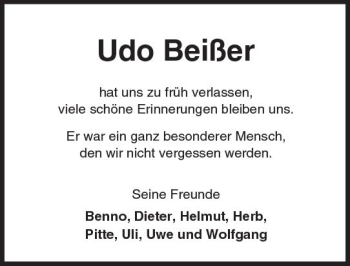 Traueranzeige von Udo Beißer von Trauerportal Echo Online