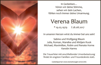 Traueranzeige von Verena Blaum von Trauerportal Rhein Main Presse