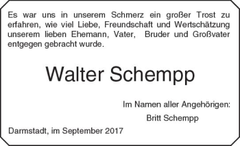Traueranzeige von Walter Schempp von Trauerportal Echo Online