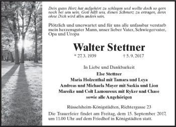 Traueranzeige von Walter Stettner von Trauerportal Rhein Main Presse