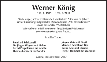 Traueranzeige von Werner König von Trauerportal Rhein Main Presse