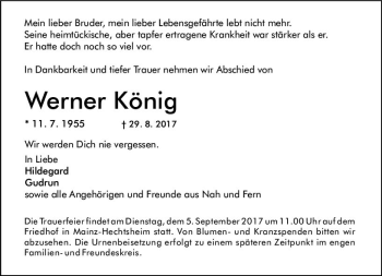 Traueranzeige von Werner König von Trauerportal Rhein Main Presse