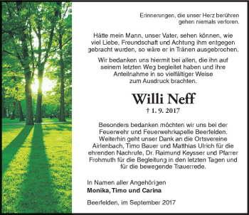Traueranzeige von Willi Neff von Trauerportal Echo Online