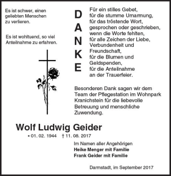 Traueranzeige von Wolf Ludwig Geider von Trauerportal Echo Online