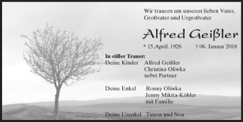 Traueranzeige von Alfred Geißler von Trauerportal Rhein Main Presse