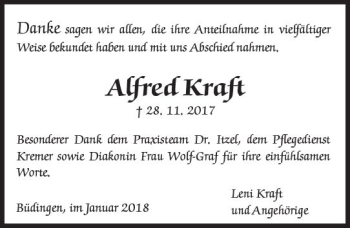 Traueranzeige von Alfred Kraft von  Kreisanzeiger