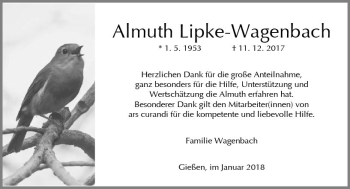Traueranzeige von Almuth Lipke-Wagenbach von  Gießener Anzeiger