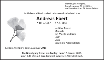 Traueranzeige von Andreas Ebert von  Gießener Anzeiger