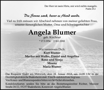 Traueranzeige von Angela Blumer von Trauerportal Rhein Main Presse