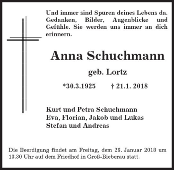 Traueranzeige von Anna Schuchmann von Trauerportal Rhein Main Presse