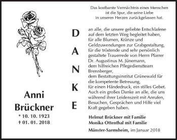 Traueranzeige von Anni Brückner von Trauerportal Rhein Main Presse