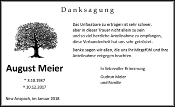 Traueranzeige von August Meier von  Usinger Anzeiger