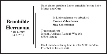 Traueranzeige von Brunhilde Herrmann von Trauerportal Rhein Main Presse