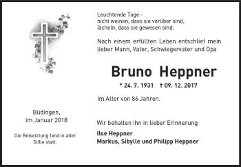 Traueranzeige von Bruno Heppner von  Kreisanzeiger