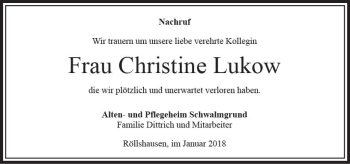 Traueranzeige von Christine Lukow von VRM Trauer