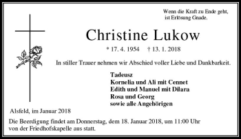 Traueranzeige von Christine Lukow von VRM Trauer
