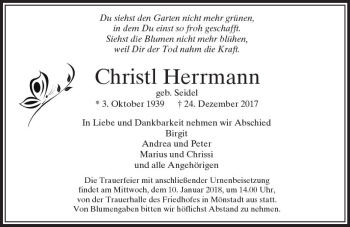 Traueranzeige von Christl Herrmann von  Usinger Anzeiger
