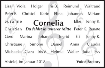 Traueranzeige von Cornelia Schornstein von VRM Trauer