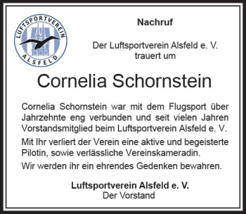 Traueranzeige von Cornelia Schornstein von VRM Trauer