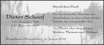 Traueranzeige von Dieter Schaaf von Trauerportal Rhein Main Presse