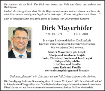 Traueranzeige von Dirk Mayerhöfer von Trauerportal Rhein Main Presse