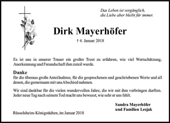 Traueranzeige von Dirk Mayerhöfer von Trauerportal Rhein Main Presse