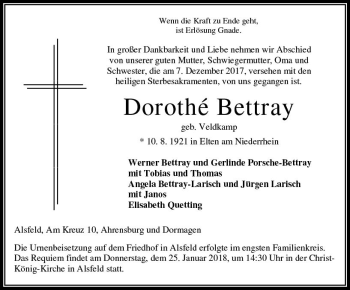 Traueranzeige von Dorothé Bettray von VRM Trauer