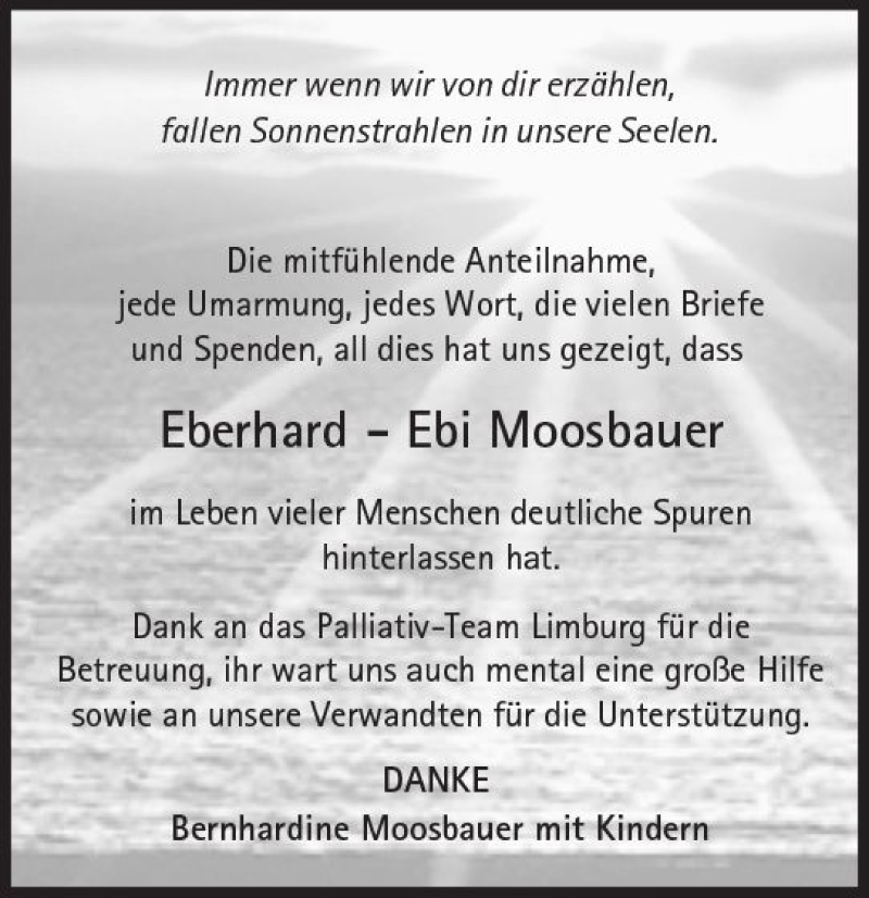  Traueranzeige für Eberhard Moosbauer vom 25.01.2018 aus  Camberger Anzeiger