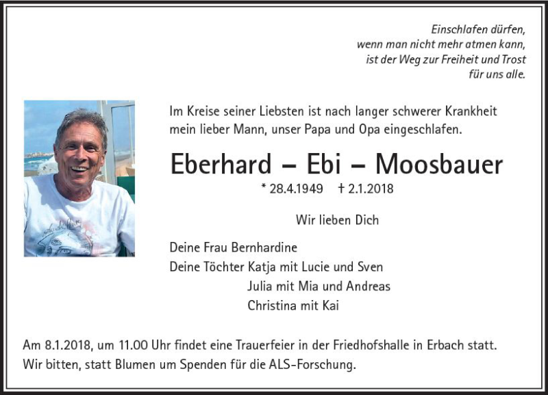  Traueranzeige für Eberhard Moosbauer vom 04.01.2018 aus  Camberger Anzeiger