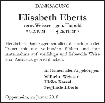 Traueranzeige von Elisabeth Eberts von Trauerportal Rhein Main Presse