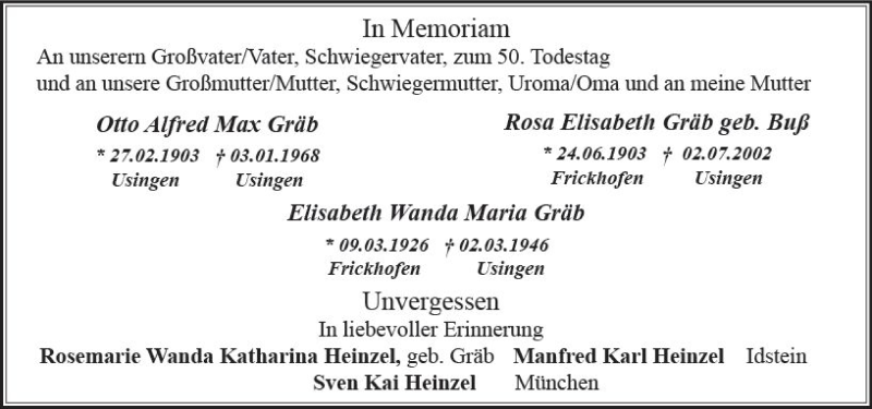  Traueranzeige für Elisabeth Wanda Maria Gräb vom 03.01.2018 aus Trauerportal Rhein Main Presse