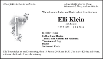 Traueranzeige von Elli Klein von  Kreisanzeiger