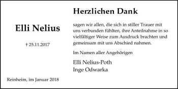Traueranzeige von Elli Nelius von Trauerportal Rhein Main Presse