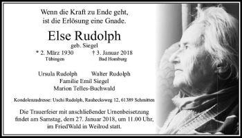 Traueranzeige von Else Rudolph von  Usinger Anzeiger