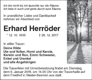 Traueranzeige von Erhard Herröder von  Kreisanzeiger