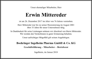 Traueranzeige von Erwin Mittereder von Trauerportal Rhein Main Presse