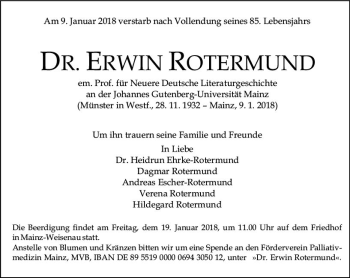 Traueranzeige von Erwin Rotermund von Trauerportal Rhein Main Presse