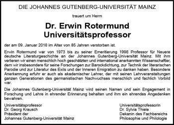 Traueranzeige von Erwin Rotermund von Trauerportal Rhein Main Presse