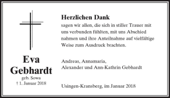 Traueranzeige von Eva Gebhardt von  Usinger Anzeiger