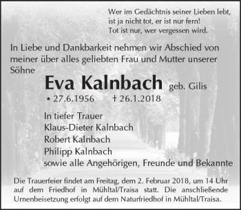 Traueranzeige von Eva Kalnbach von Trauerportal Rhein Main Presse