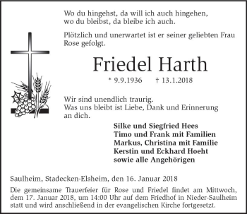 Traueranzeige von Friedel Harth von Trauerportal Rhein Main Presse