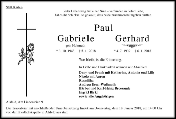 Traueranzeige von Gabriele Paul von VRM Trauer
