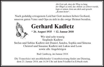 Traueranzeige von Gerhard Kadletz von  Camberger Anzeiger