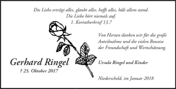 Traueranzeige von Gerhard Ringel von  Kreisanzeiger