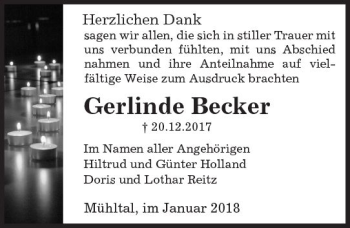 Traueranzeige von Gerlinde Becker von Trauerportal Rhein Main Presse