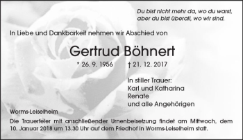 Traueranzeige von Gertrud Böhnert von Trauerportal Rhein Main Presse